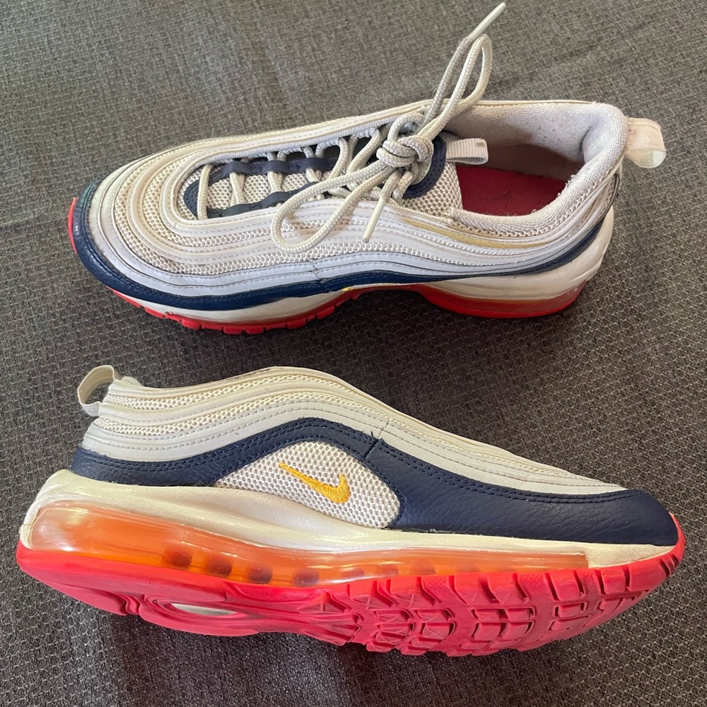 Nike Air Max 97 Size 7.5 Midnight Navy Racer Link Laser Orange Women’s Sneaker